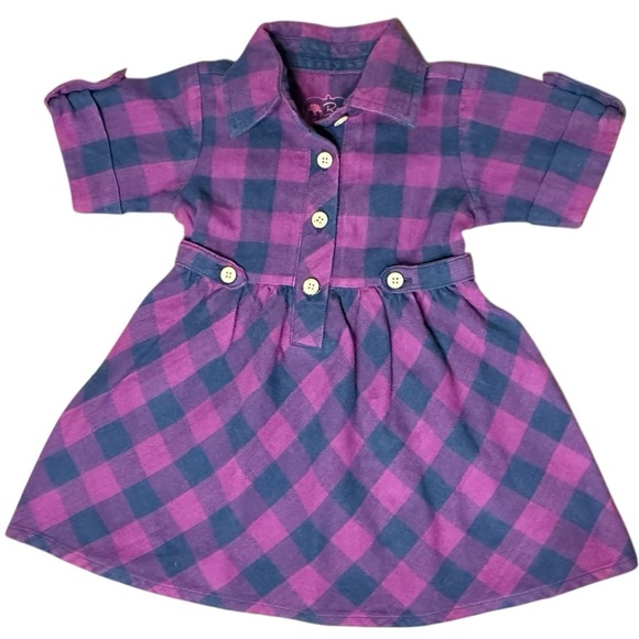 Ruffle Butts Other - Ruffle Butts Plaid Shirt Dress 18–24M Purple Blue Check Cotton